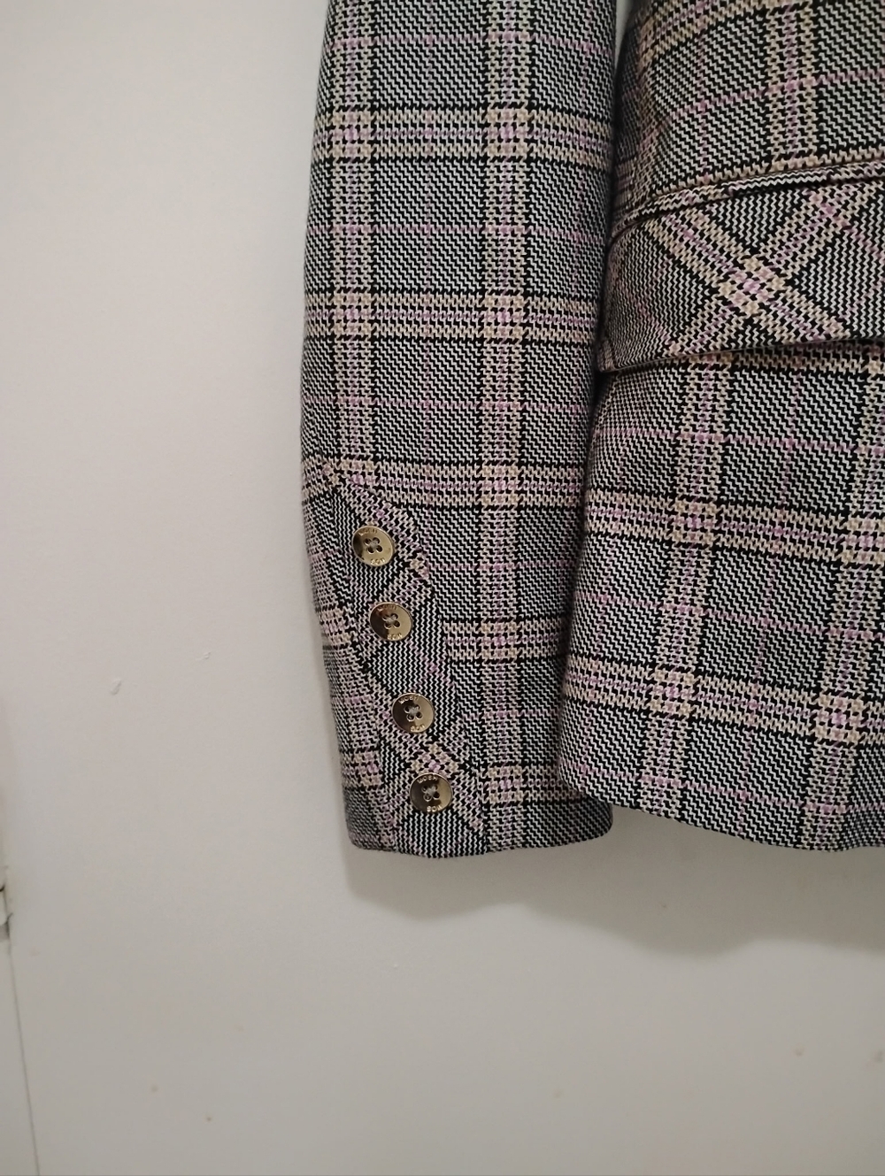 MOS MOSH Blake Ezra Plaid Blazer Size 34 Tailored Pink And Gray Jacket - Picture 7 of 10